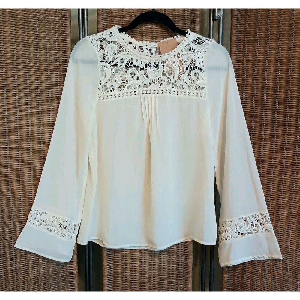 Paper Crane Sheer & Lace Blouse Size S Boho Top Romantic Feminine Cream